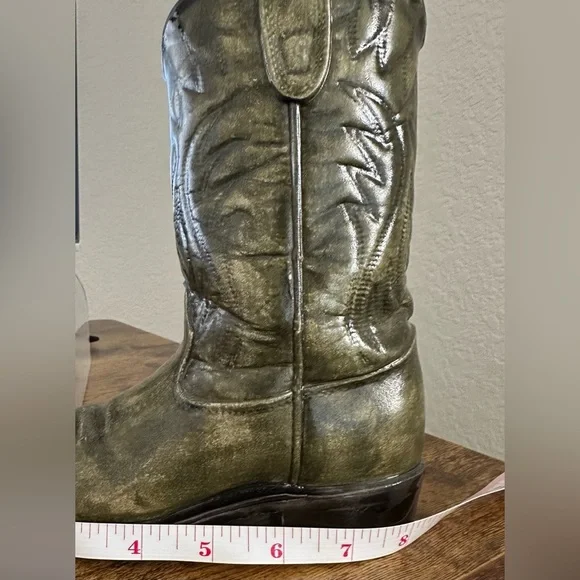 Ceramic Decorative Western Green Cowboy Boot Flower Vase/Planter Dark Green - Picture 5 of 7